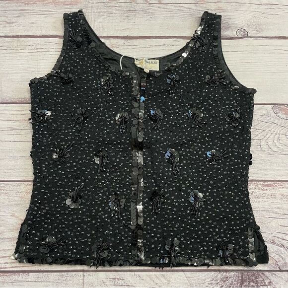 Vintage Beaded Sequin Embellised Shell Black 100% Lambs Wool Size 36 / Medium - Picture 2 of 10